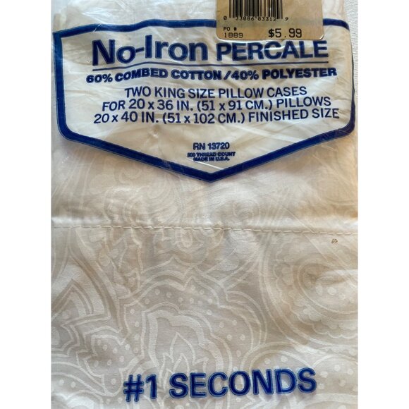 Vintage Wamsutta No-Iron Percale King Pillowcases 60% Combed Cotton 40% Polyeste - Picture 10 of 11